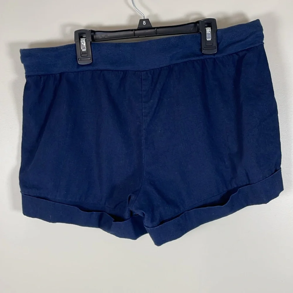 ROUTE 66 Junior 13/14 Navy Blue‎ Linen Blend Drawstring Mini Shorts Y2K Preppy - Picture 7 of 8